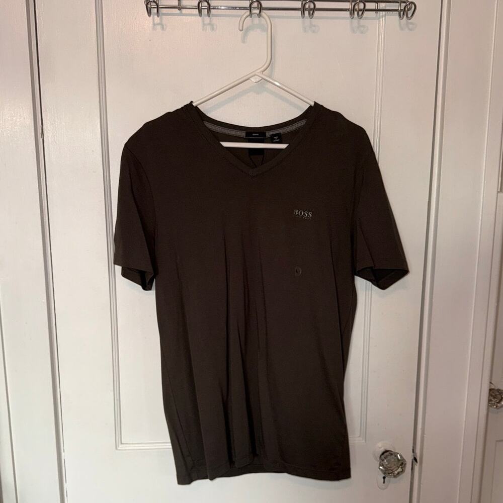 New Hugo Boss Men's Vneck Dark Gray Short Sleeve Tee size L